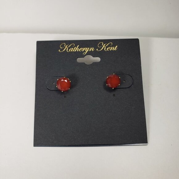 Katheryn Kent Red Stone Stud Earrings – Gold-Tone Women's Statement Jewelry - Picture 6 of 8